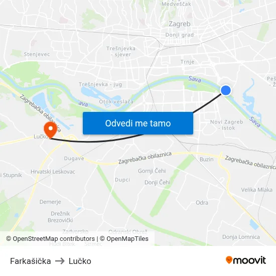 Farkašička to Lučko map