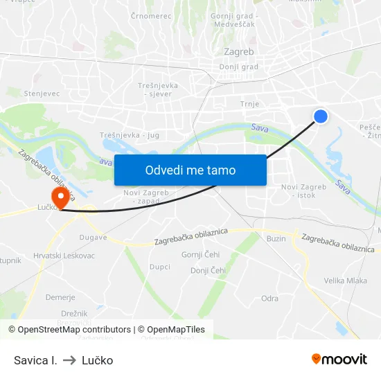 Savica I. to Lučko map