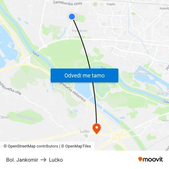 Bol. Jankomir to Lučko map