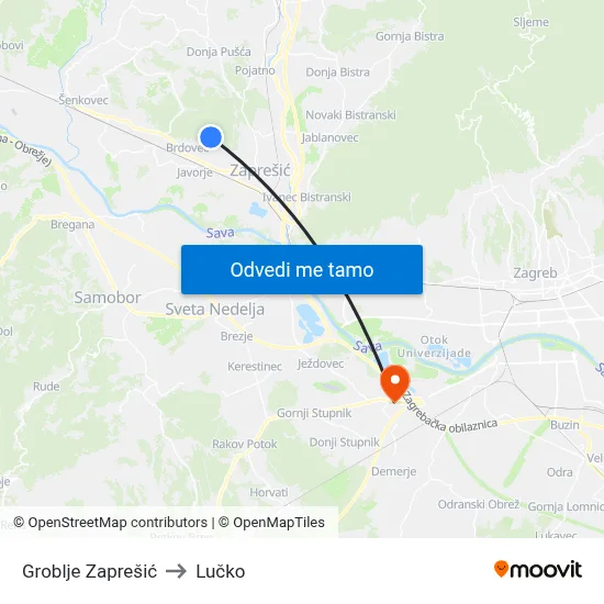 Groblje Zaprešić to Lučko map