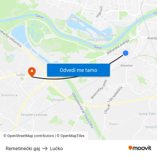 Remetinečki gaj to Lučko map