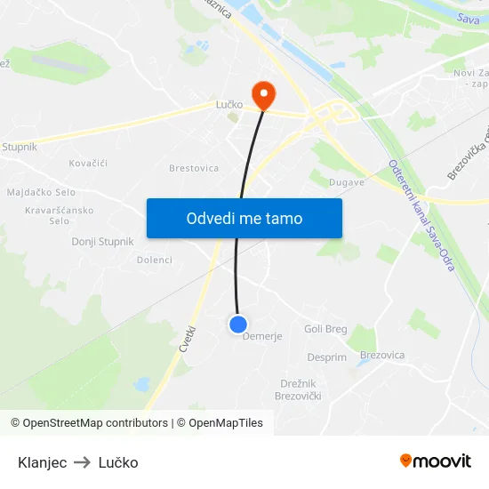 Klanjec to Lučko map