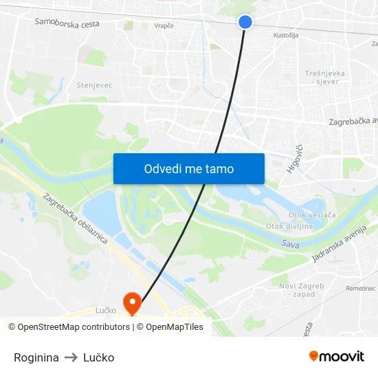 Roginina to Lučko map