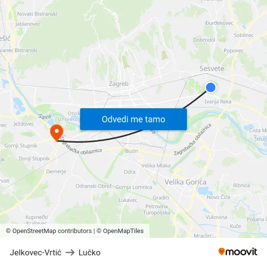 Jelkovec-Vrtić to Lučko map