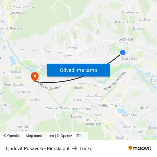 Ljudevit Posavski - Rimski put to Lučko map