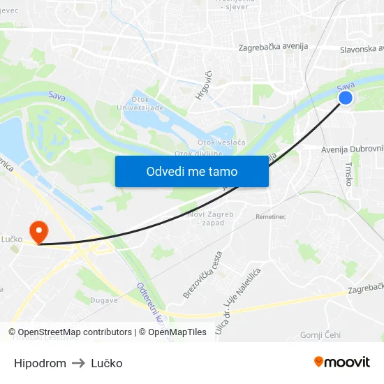 Hipodrom to Lučko map