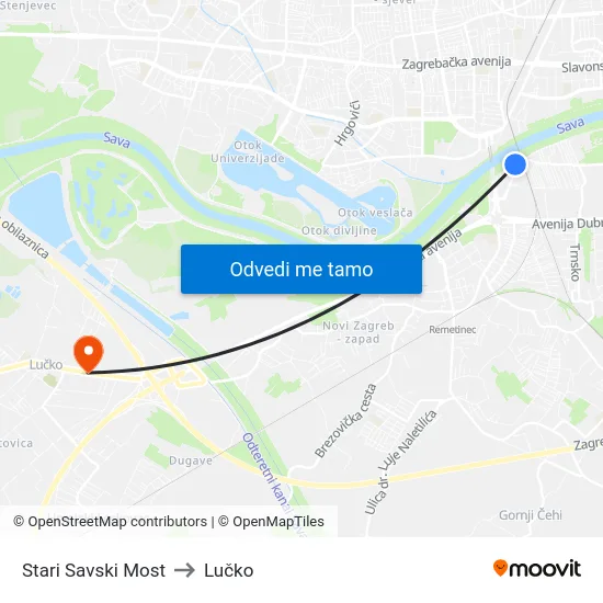 Stari Savski Most to Lučko map