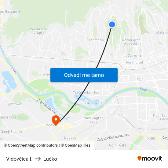 Vidovčica I. to Lučko map