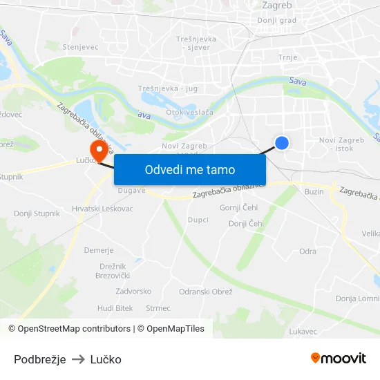 Podbrežje to Lučko map