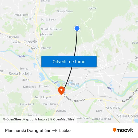 Planinarski Domgrafičar to Lučko map