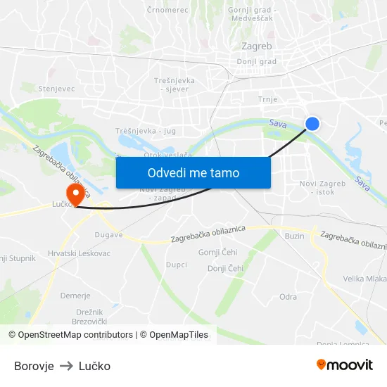 Borovje to Lučko map