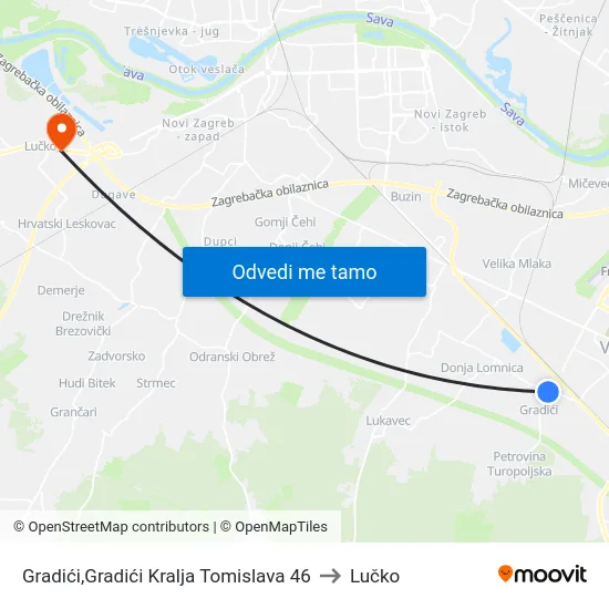 Gradići,Gradići Kralja Tomislava 46 to Lučko map
