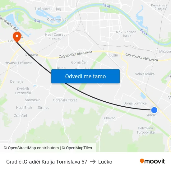 Gradići,Gradići Kralja Tomislava 57 to Lučko map