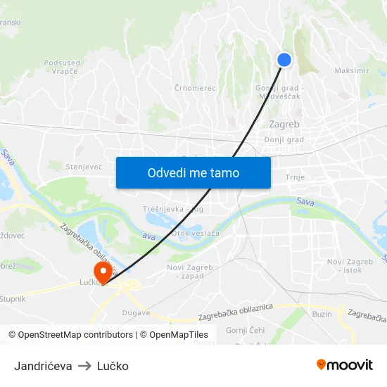 Jandrićeva to Lučko map