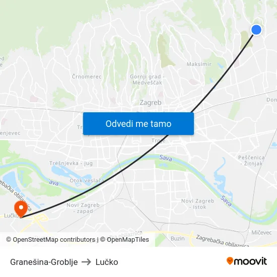 Granešina-Groblje to Lučko map