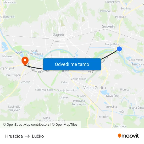 Hrušćica to Lučko map