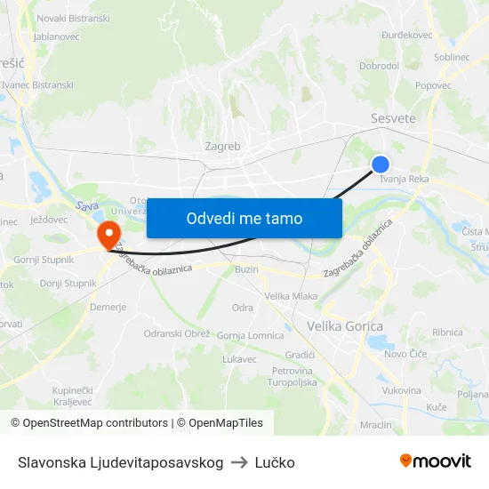 Slavonska Ljudevitaposavskog to Lučko map