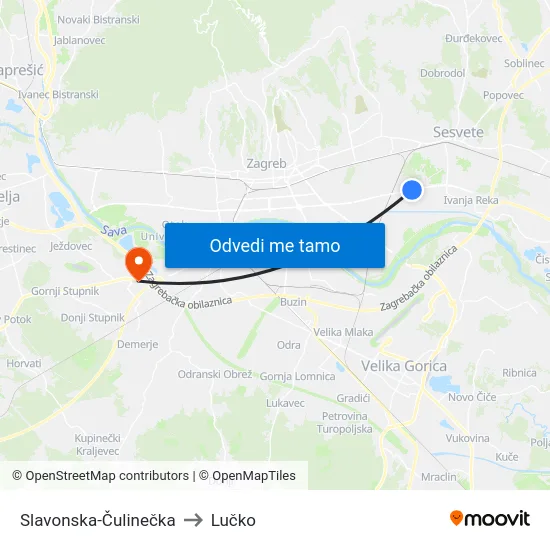 Slavonska-Čulinečka to Lučko map