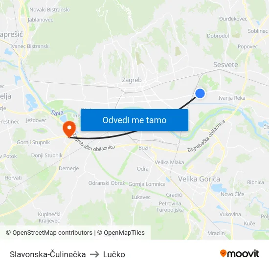 Slavonska-Čulinečka to Lučko map