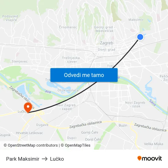 Park Maksimir to Lučko map