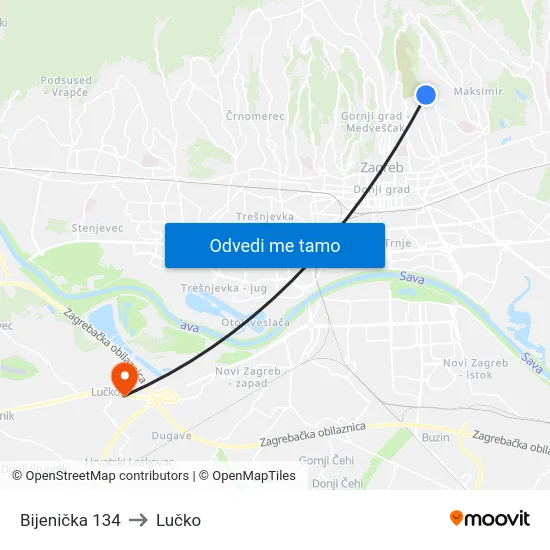 Bijenička 134 to Lučko map