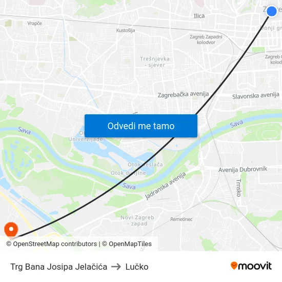 Trg Bana Josipa Jelačića to Lučko map