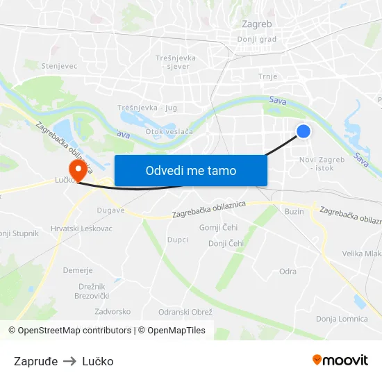 Zapruđe to Lučko map