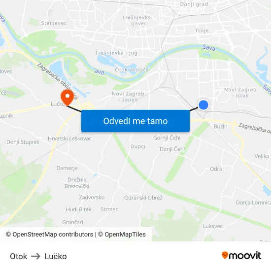 Otok to Lučko map