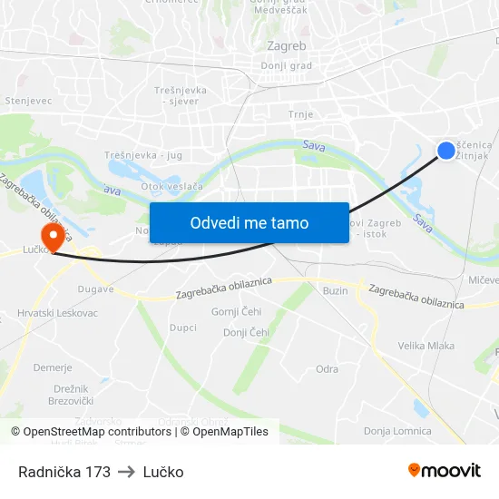 Radnička 173 to Lučko map