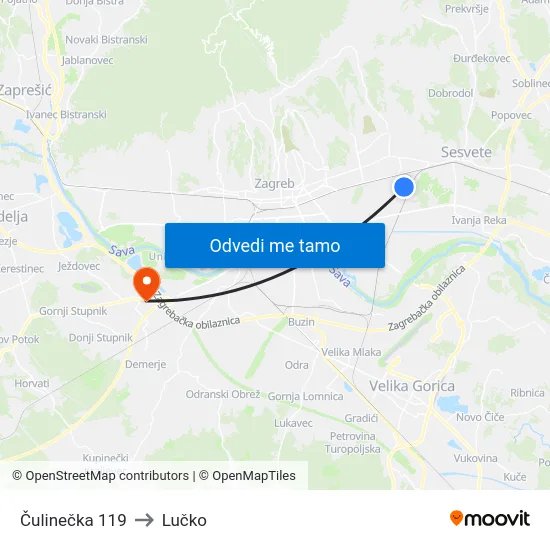 Čulinečka 119 to Lučko map