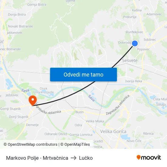 Markovo Polje - Mrtvačnica to Lučko map