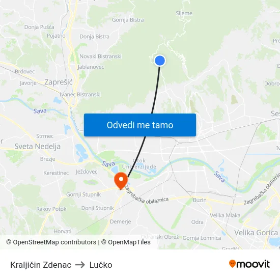 Kraljičin Zdenac to Lučko map