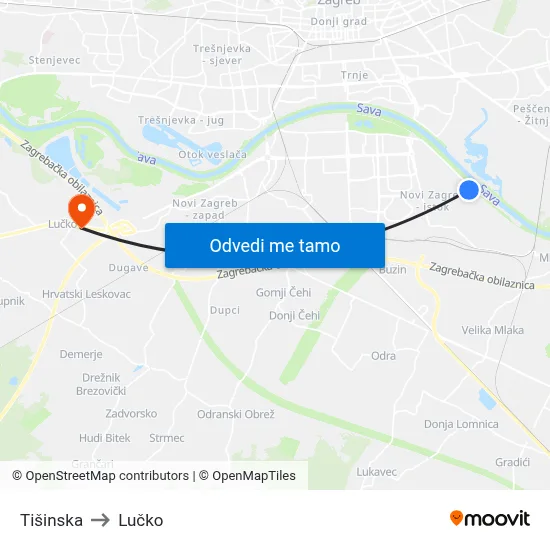 Tišinska to Lučko map