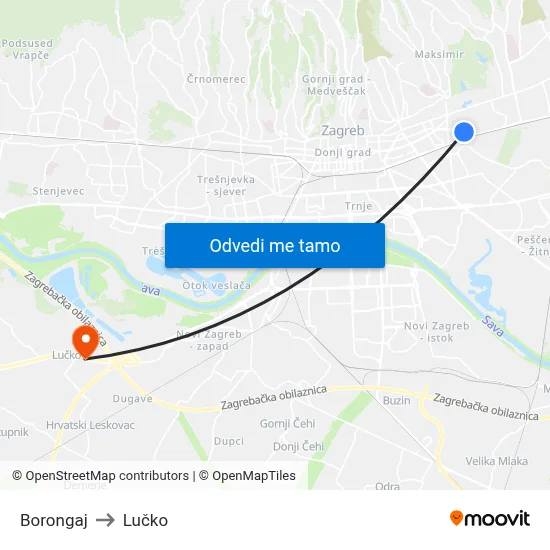 Borongaj to Lučko map