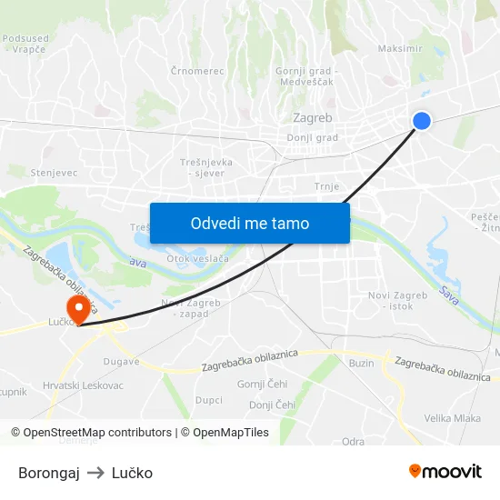 Borongaj to Lučko map