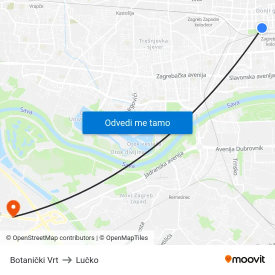 Botanički Vrt to Lučko map