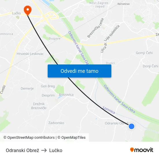 Odranski Obrež to Lučko map