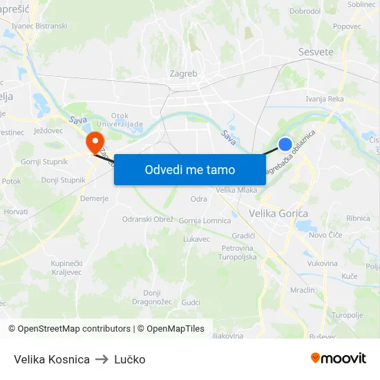 Velika Kosnica to Lučko map