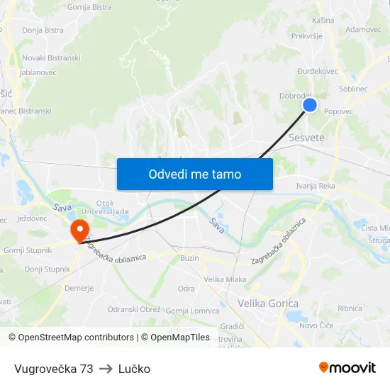Vugrovečka 73 to Lučko map
