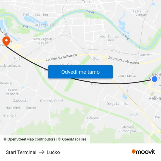 Stari Terminal to Lučko map