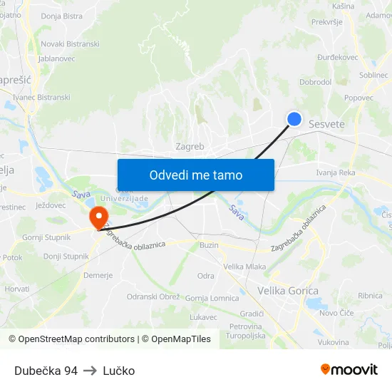Dubečka 94 to Lučko map