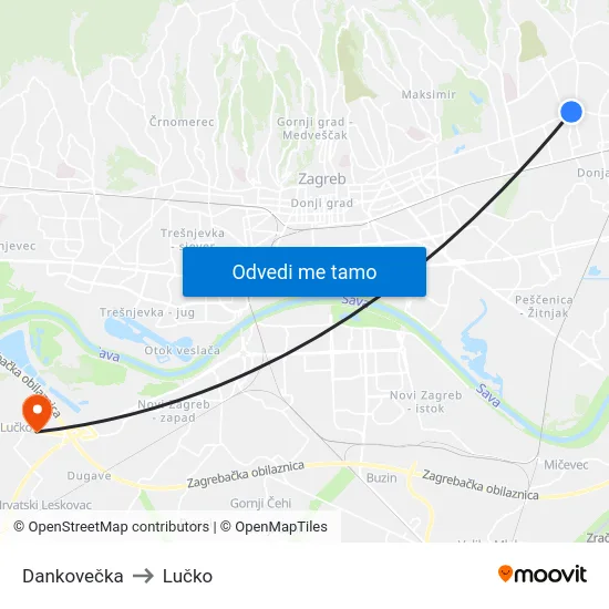 Dankovečka to Lučko map