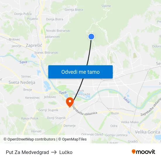 Put Za Medvedgrad to Lučko map