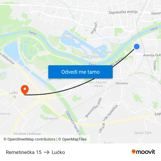 Remetinečka 15 to Lučko map