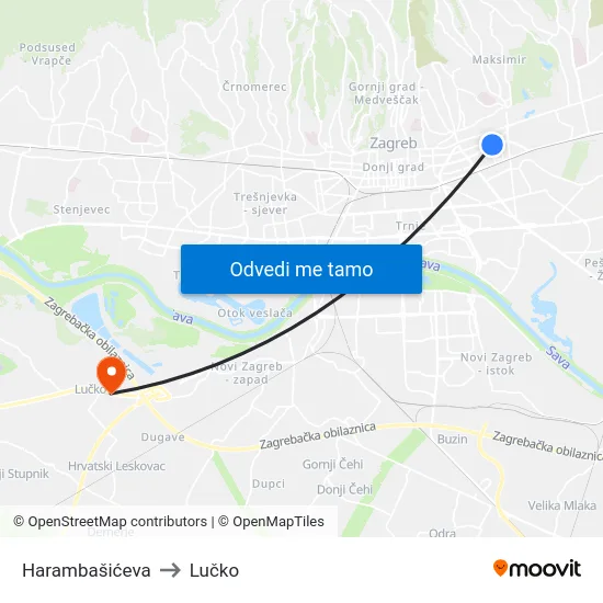 Harambašićeva to Lučko map