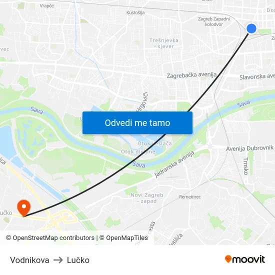 Vodnikova to Lučko map