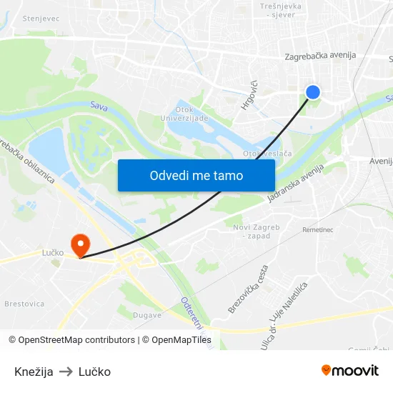 Knežija to Lučko map