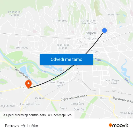 Petrova to Lučko map