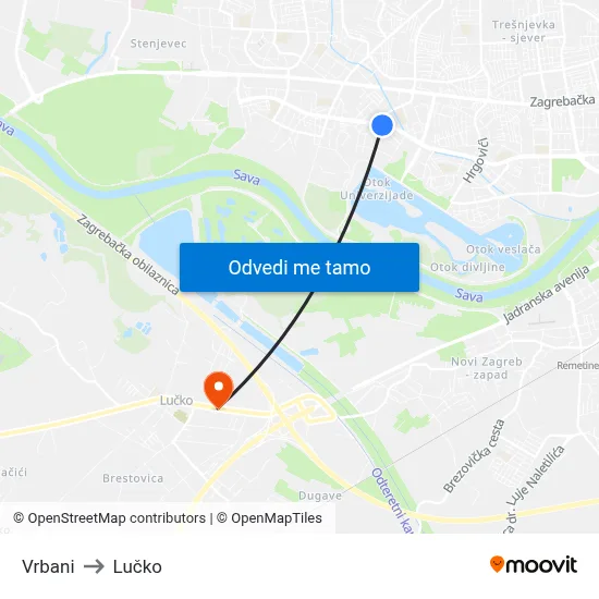 Vrbani to Lučko map