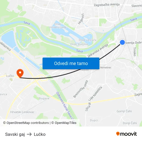Savski gaj to Lučko map